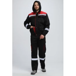 Костюм Титан СОП с капюшоном, ткань Смесовая, 210 г/м2, полукомбинезон, цвет чёрный, красный