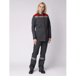 Костюм женский Весна-1 СОП, ткань Смесовая, 210 г/м2, куртка, брюки, цвет тёмно-серый, красный