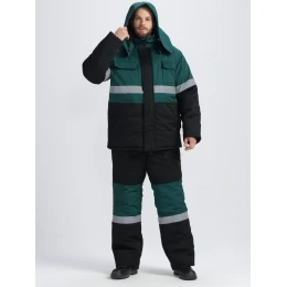 Костюм зимний Профи-Норд IMP, ткань Смесовая, 240 г/м2, полукомбинезон, цвет чёрный/тёмно-зелёный