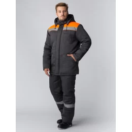 Костюм зимний Партнер, ткань Смесовая, 210 г/м2, полукомбинезон, цвет тёмно-серый, оранжевый