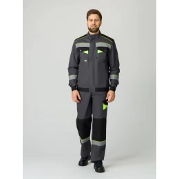Костюм Ховард-1, ткань Смесовая, 240 г/м2, брюки, цвет тёмно-серый, чёрный, лимонный