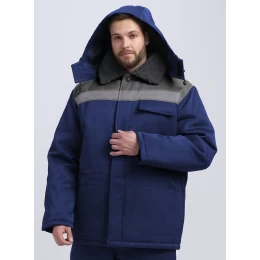 Куртка зимняя Бригада, ткань Смесовая, 210 г/м2, цвет тёмно-синий, серый