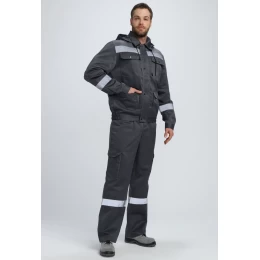 Костюм Титан СОП с капюшоном, ткань Смесовая, 210 г/м2, полукомбинезон, цвет тёмно-серый, светло-серый