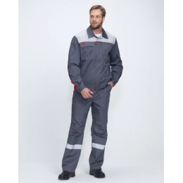 Костюм Фаворит-1 Премиум СОП IMP, ткань Смесовая, 240 г/м2, брюки, цвет тёмно-серый, серый, красный